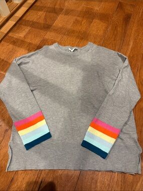 THML Gray Crewneck Sweater with Rainbow Stripe Cuffs